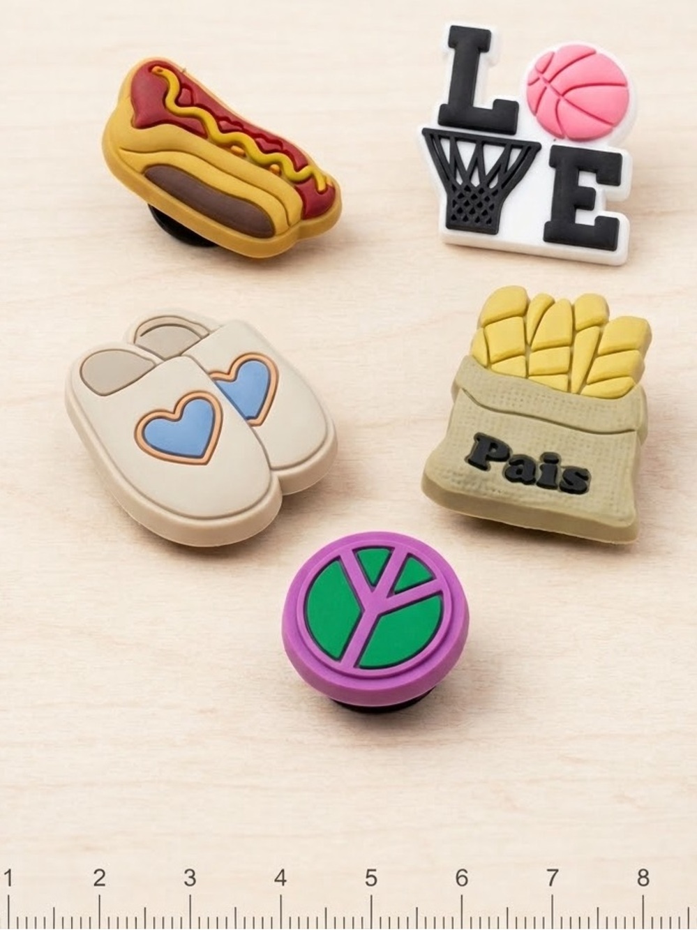 5x Croc Charms Set - Multicolor Food & Fun Icons peace slippers fries 🍟 ☮️🏀🌭